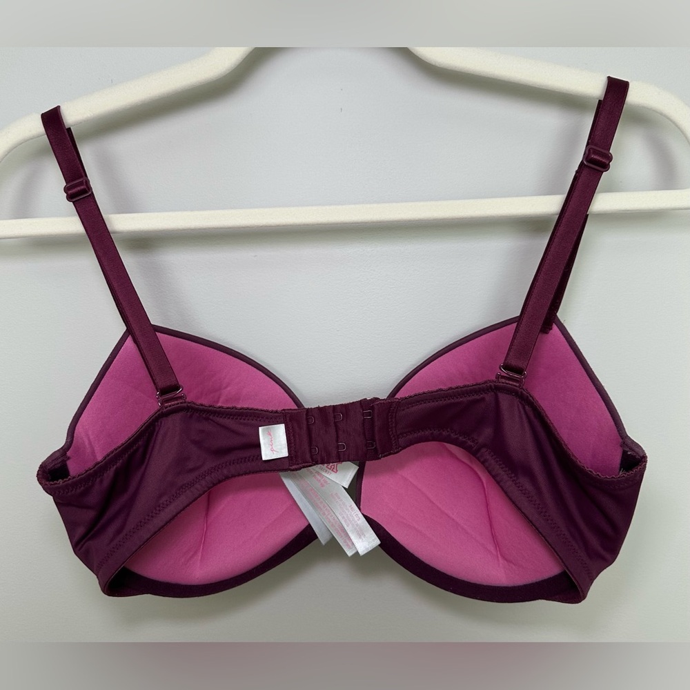 Victoria’s Secret PINK Burgundy Push-Up Bra Smooth T-Shirt Bra Cute Sexy Club 🩷 - Picture 2 of 11